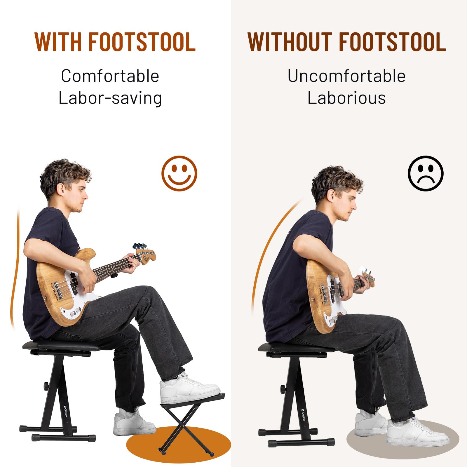 CAHAYA Guitar Foot Stool: 6 Position Height Guitar Foot Rest Folding Extra Stable Foot Rest Stool with Rubber Feet and Non-Slip